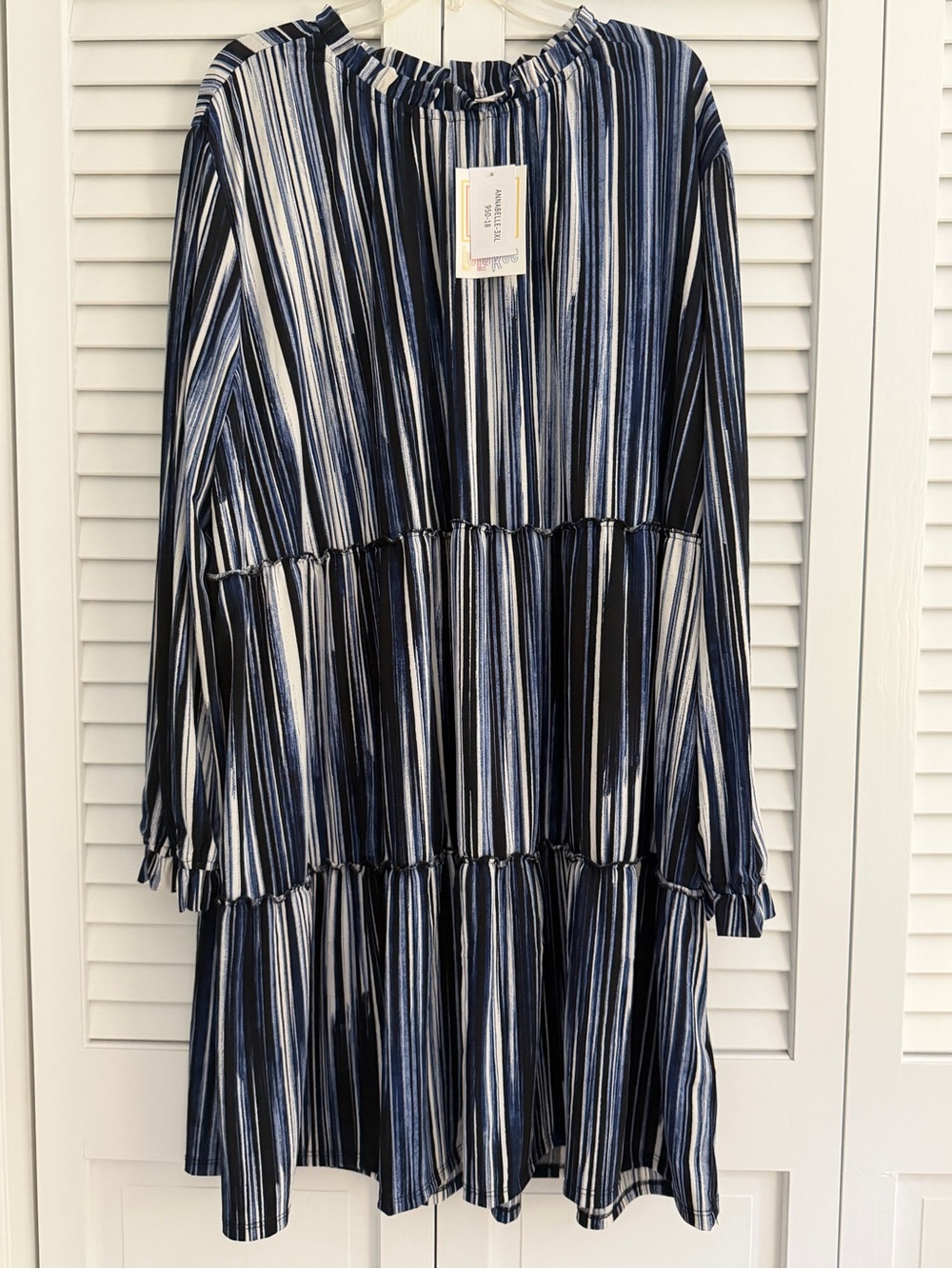 LuLaRoe Navy, White & Black Striped A-Line Tiered Skirt